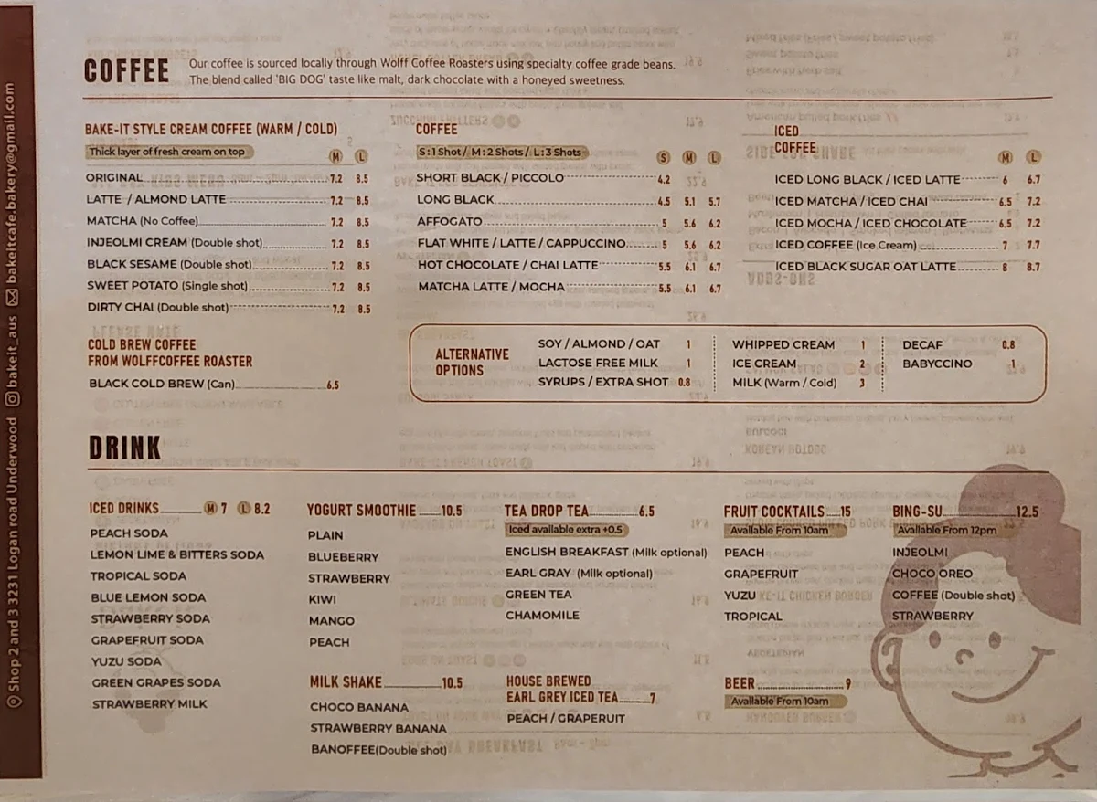 Menu, BAKE-IT BAKERY AND CAFE