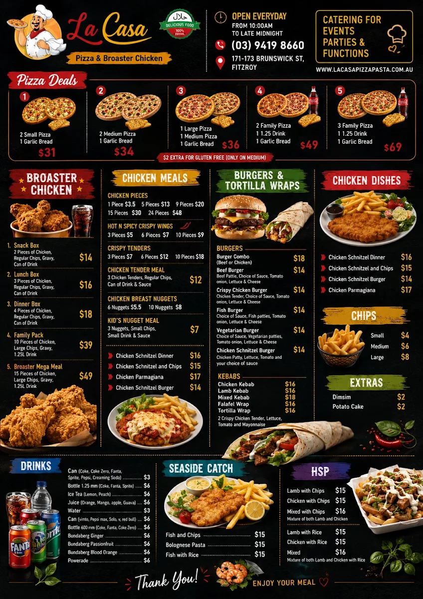 Menu, La Casa Pizza & Broaster chicken