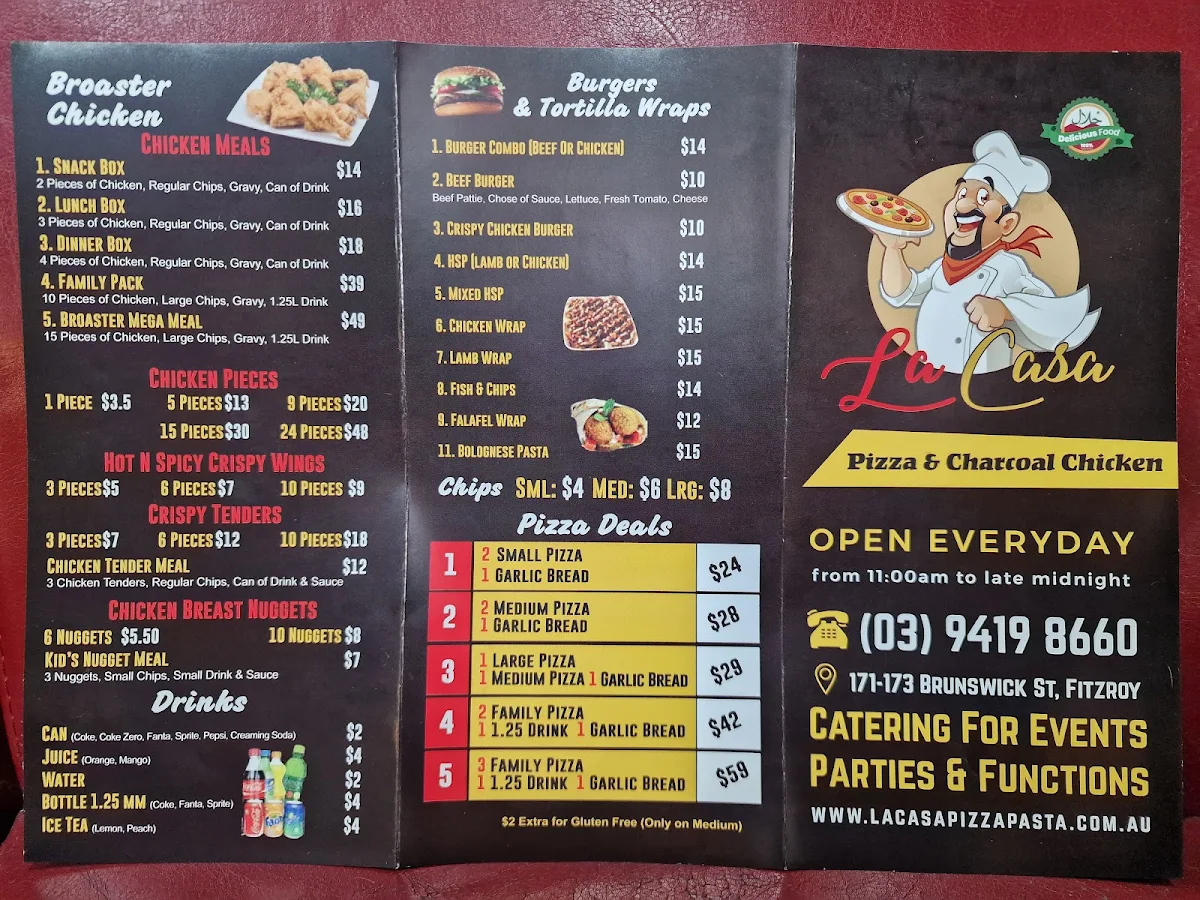 Menu, La Casa Pizza & Broaster chicken