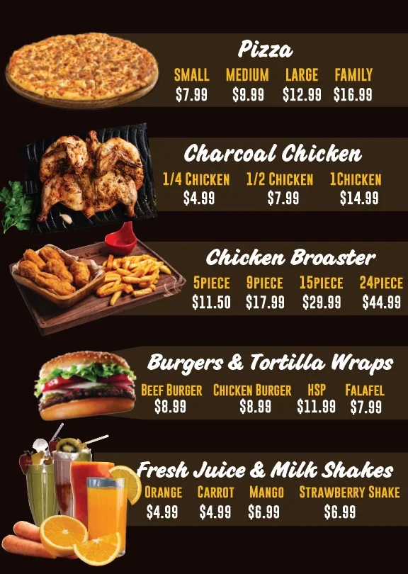 Menu, La Casa Pizza & Broaster chicken