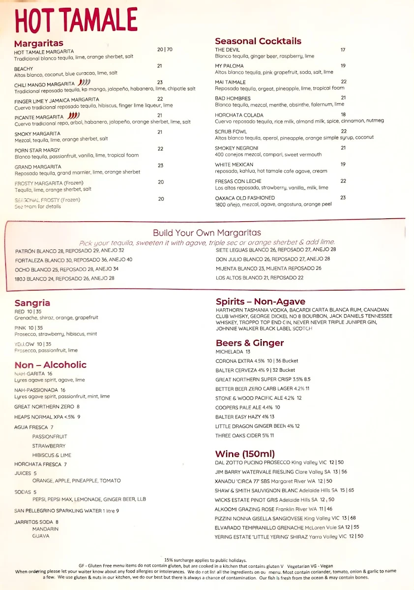 Menu, Hot Tamale