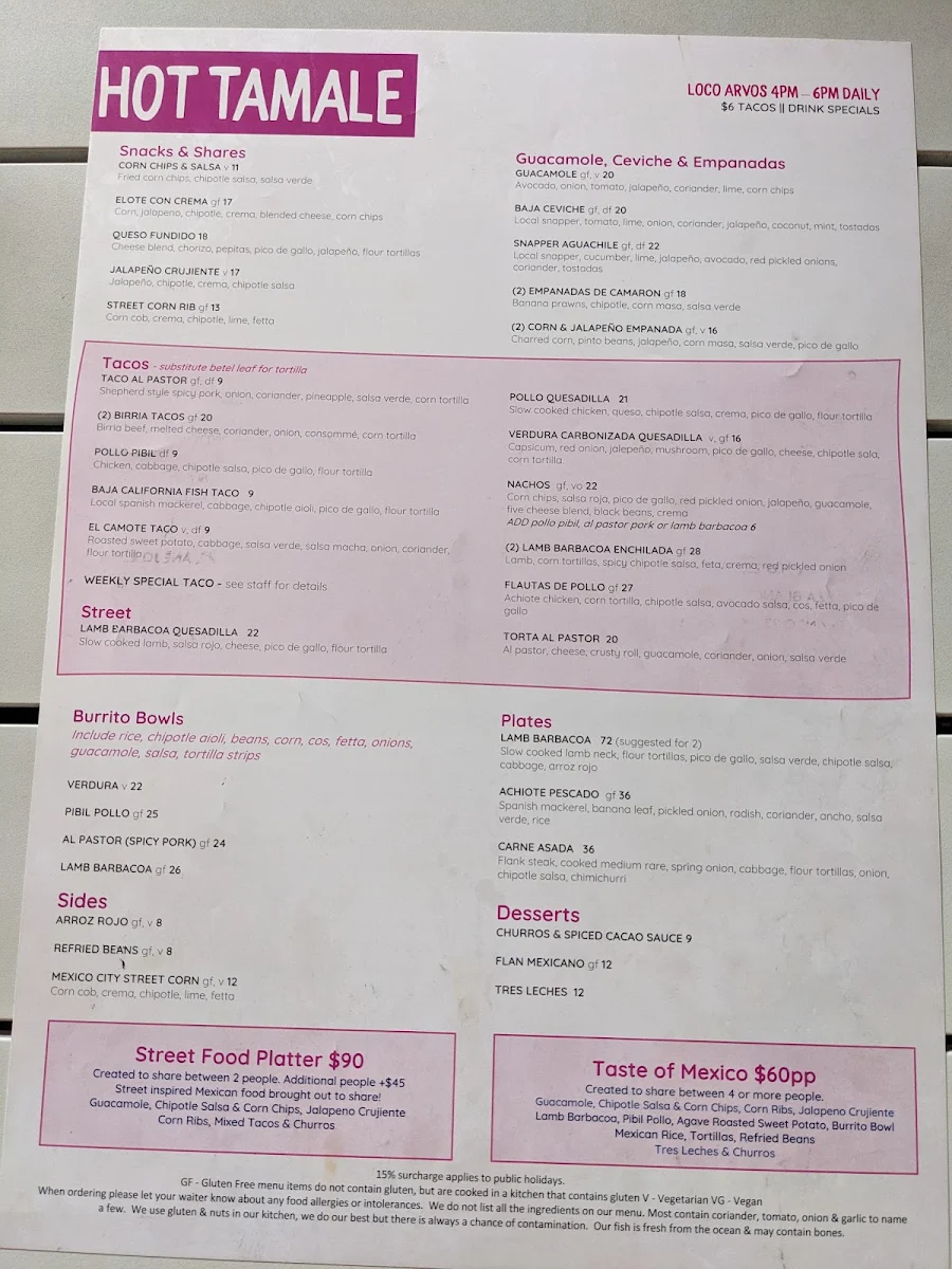 Menu, Hot Tamale
