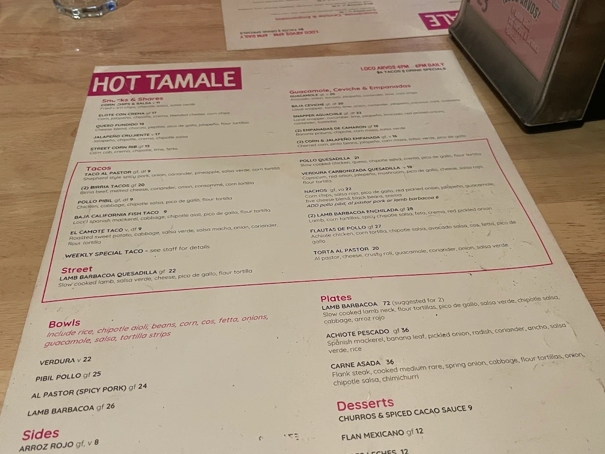 Menu, Hot Tamale