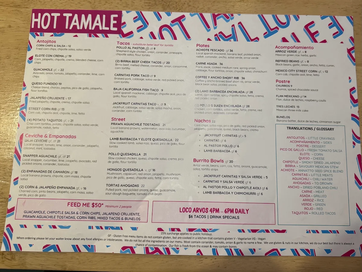 Menu, Hot Tamale