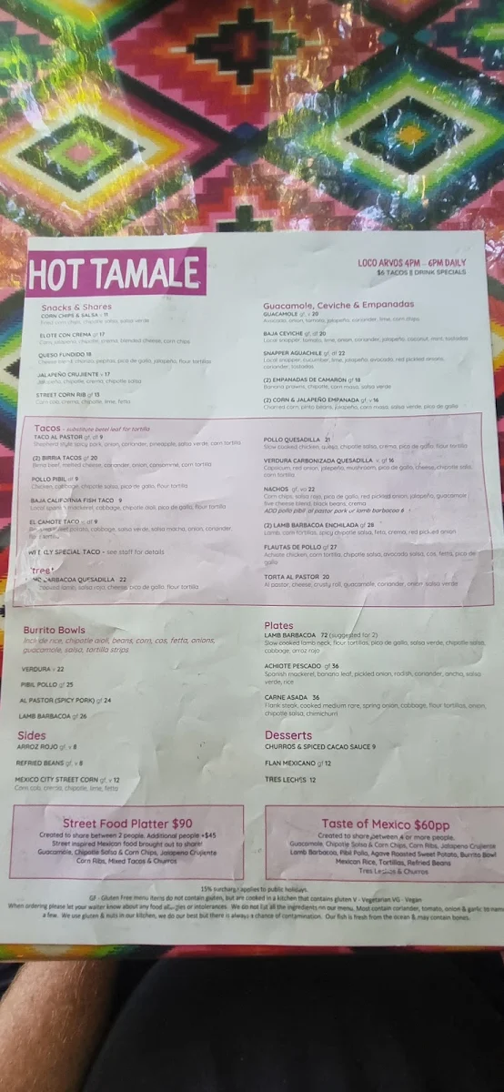 Menu, Hot Tamale