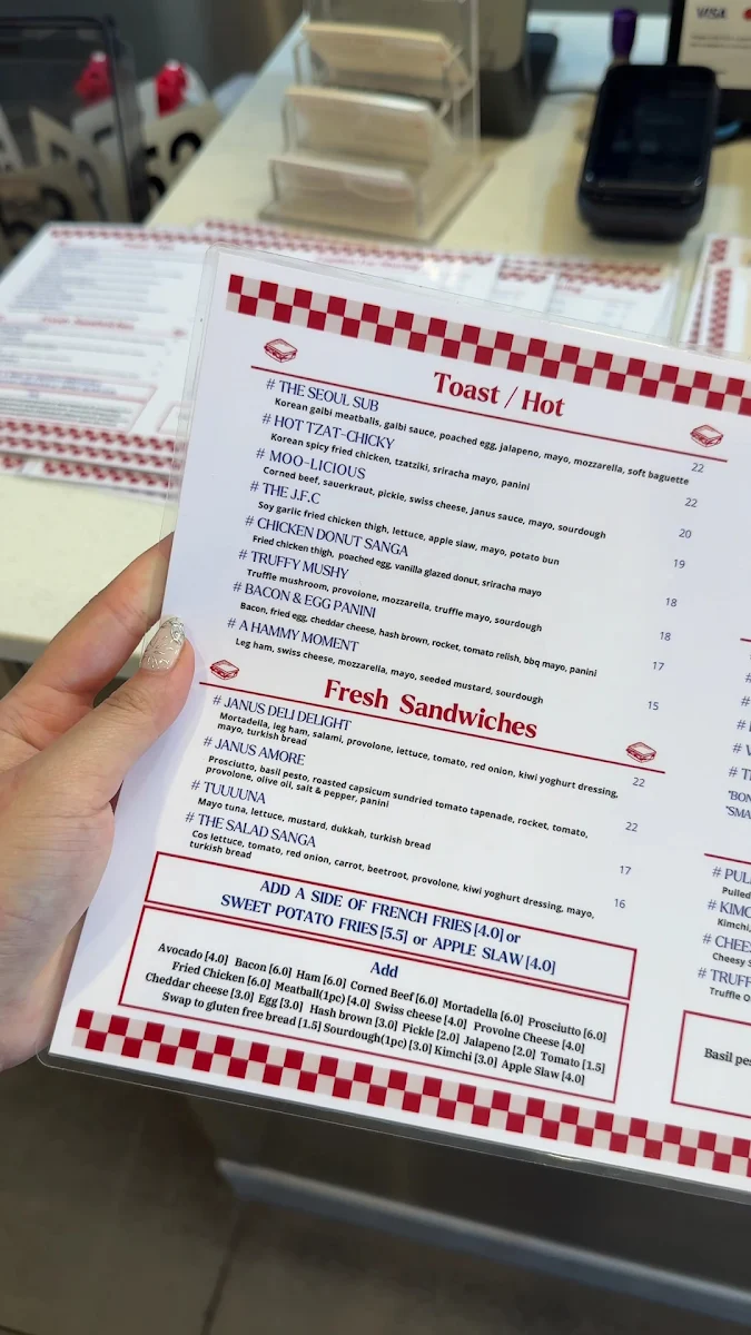 Menu, Janus Deli Surfers Paradise