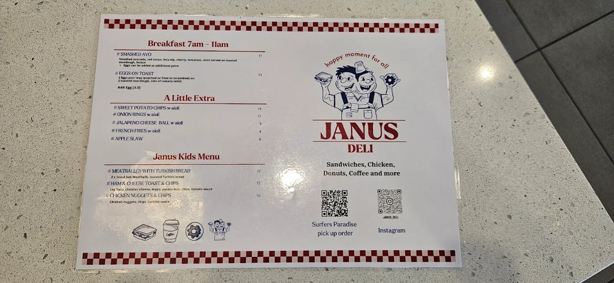 Menu, Janus Deli Surfers Paradise