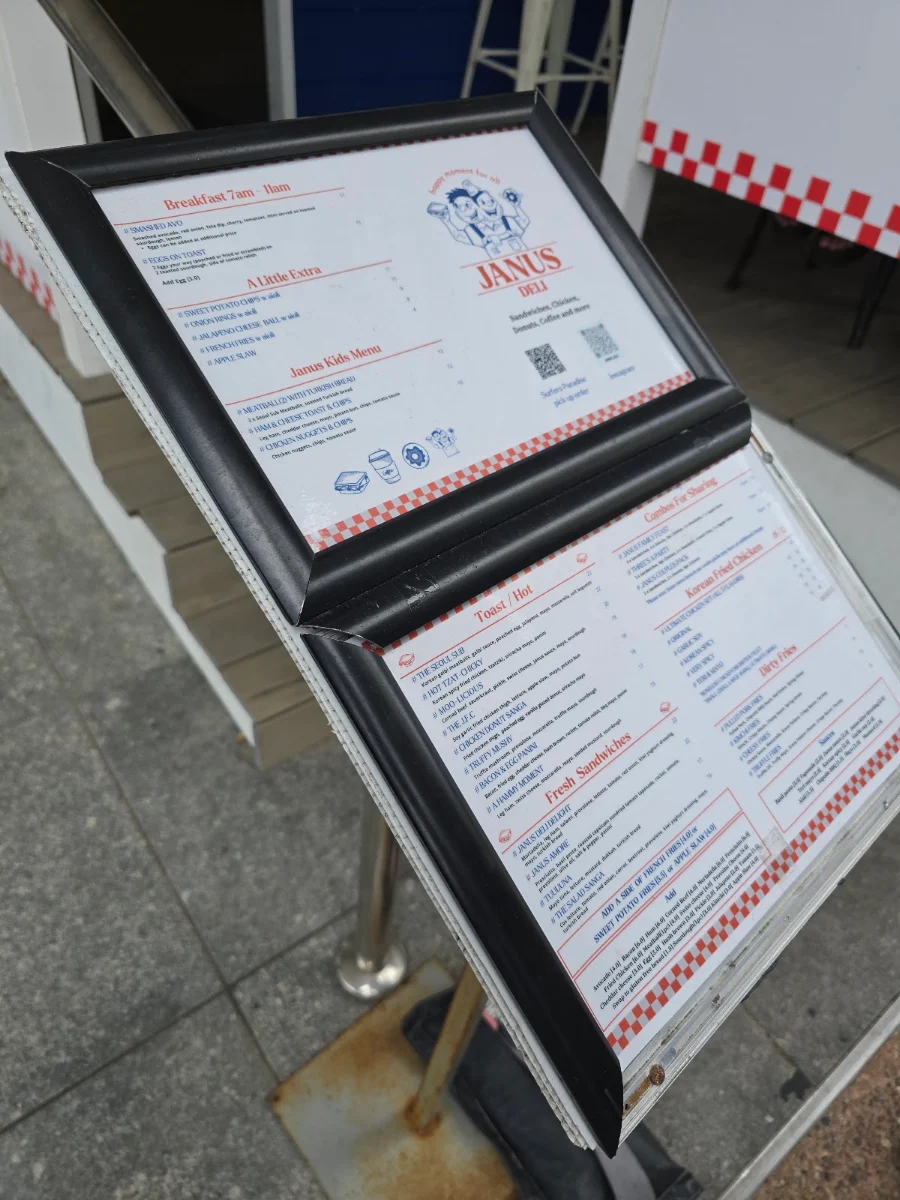 Menu, Janus Deli Surfers Paradise