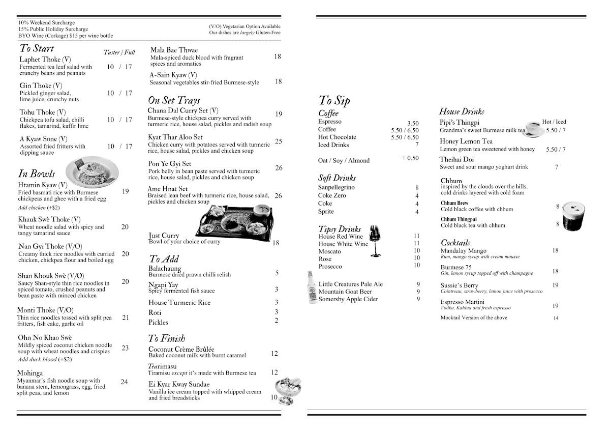 Menu, Burmese House