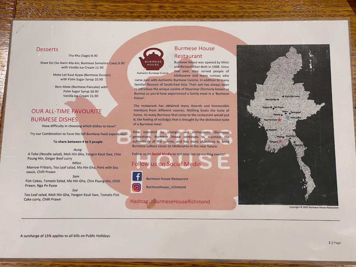 Menu, Burmese House