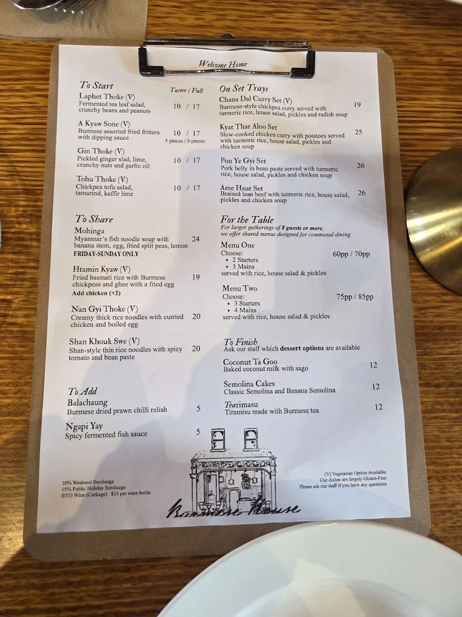 Menu, Burmese House