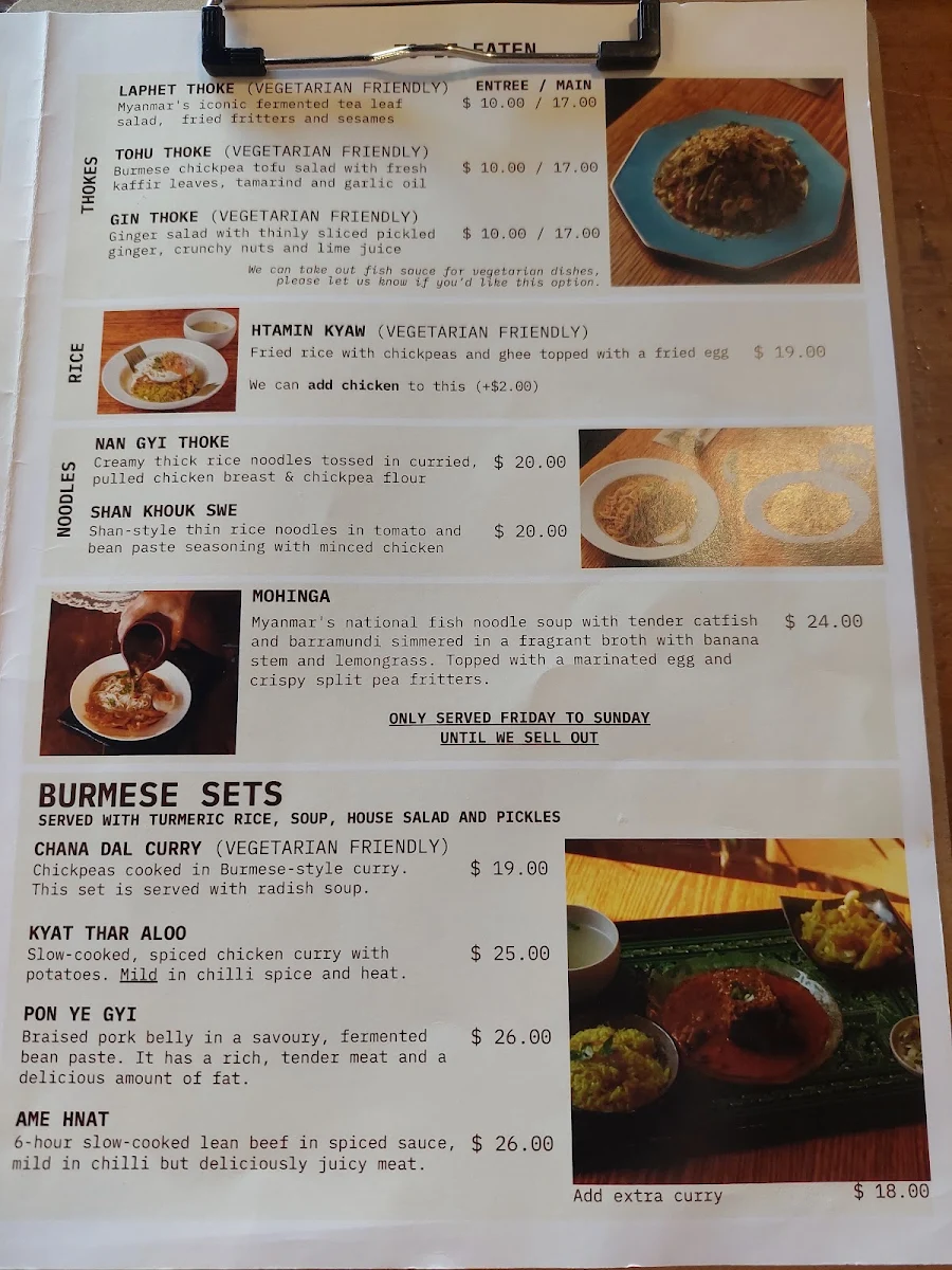 Menu, Burmese House