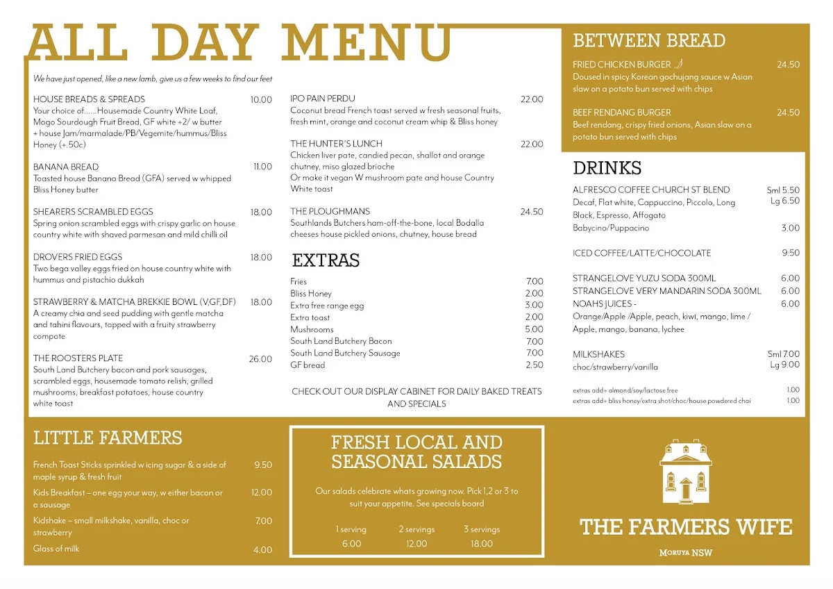 Menu, The Farmers Wife