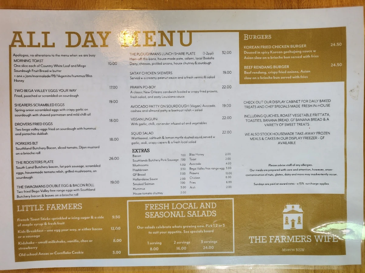 Menu, The Farmers Wife