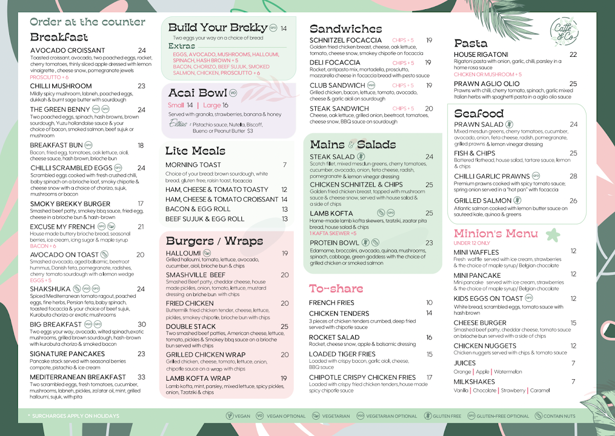 Menu, Caffe & Co. Hoxton Park