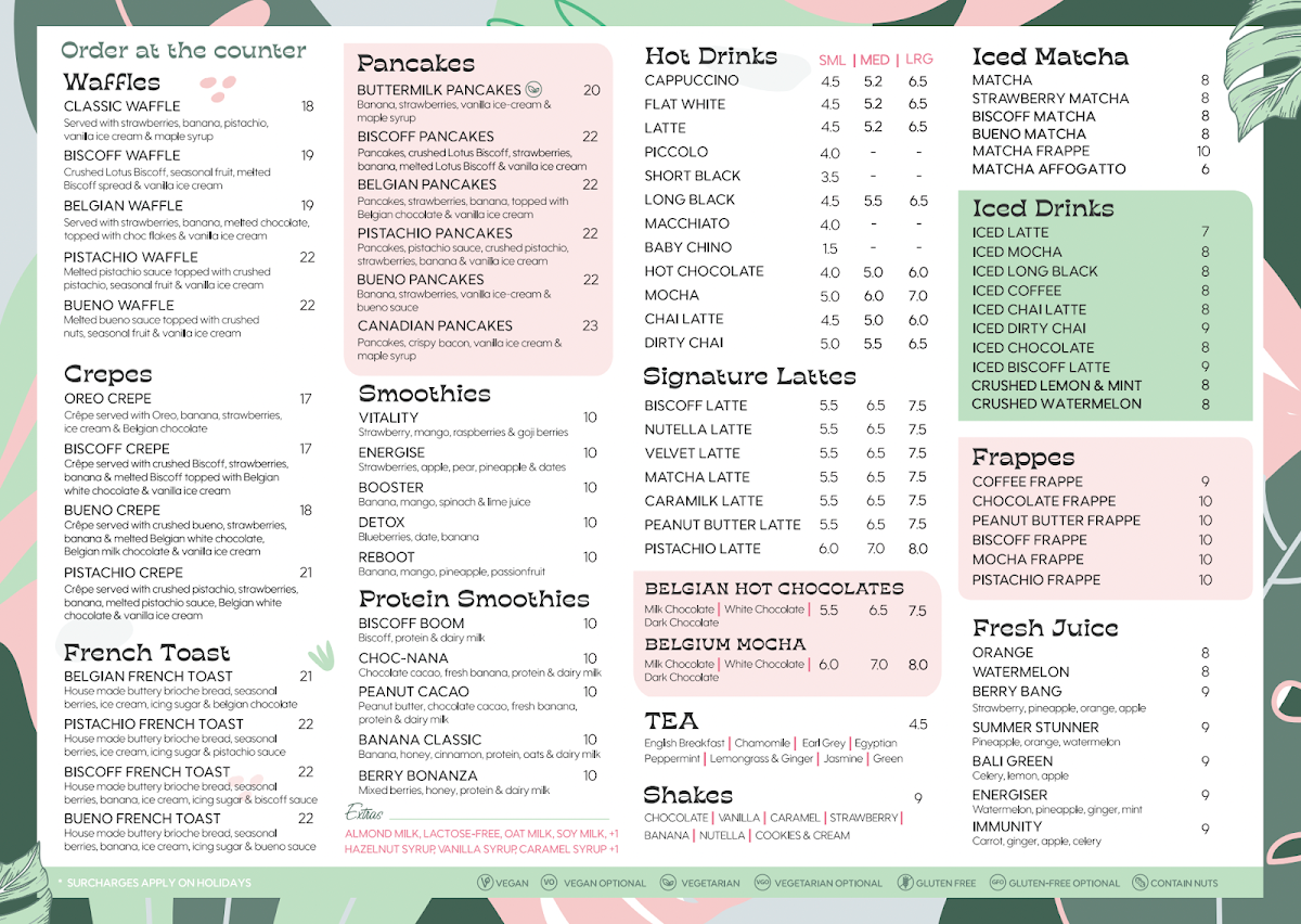 Menu, Caffe & Co. Hoxton Park