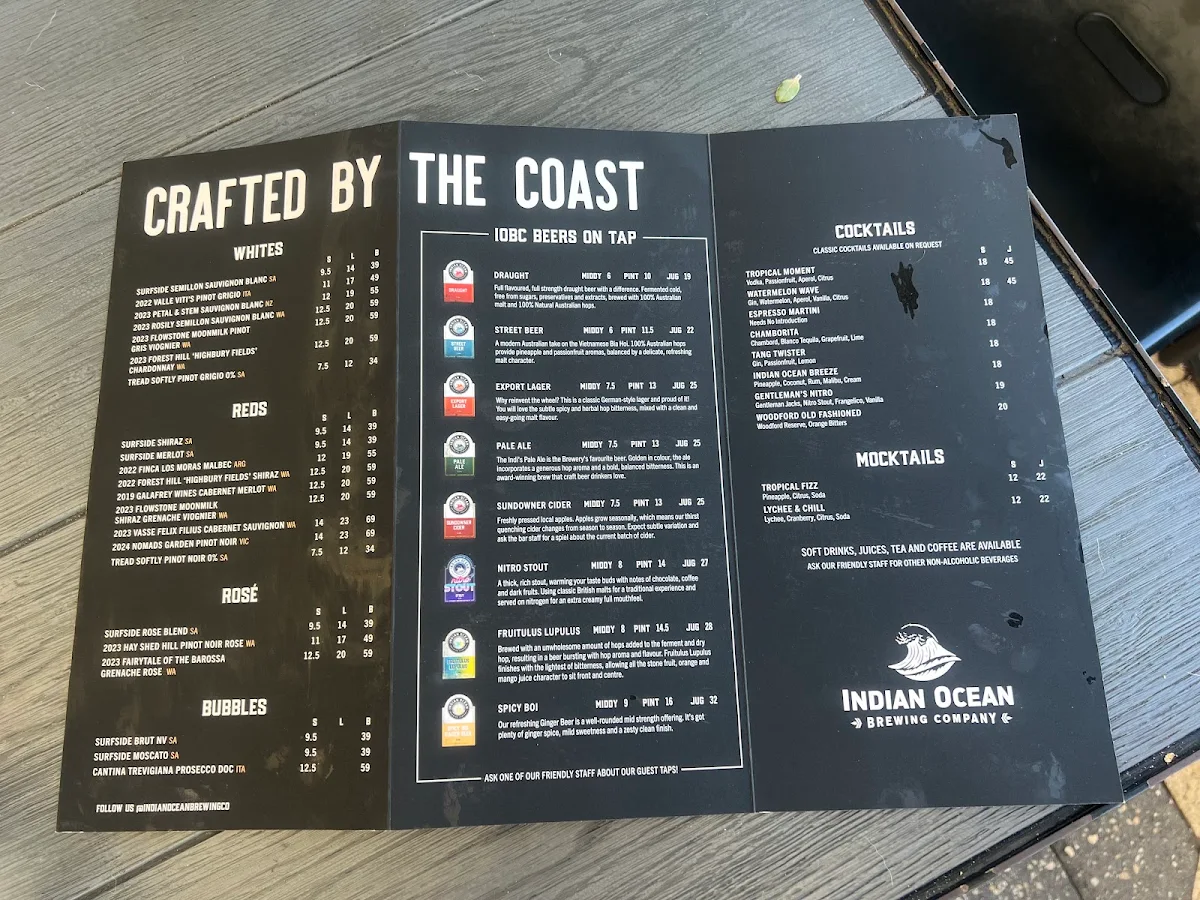 Menu, Indian Ocean Brewing Company