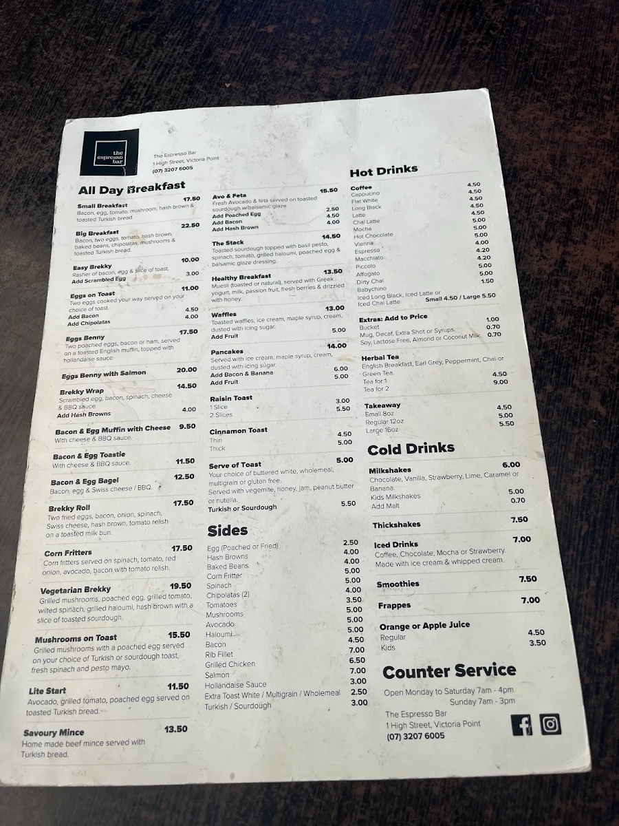 Menu, The Espresso Bar