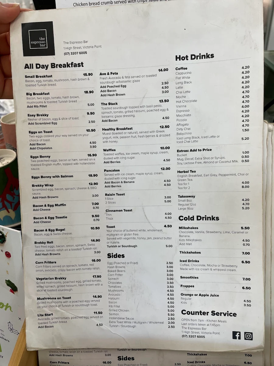 Menu, The Espresso Bar