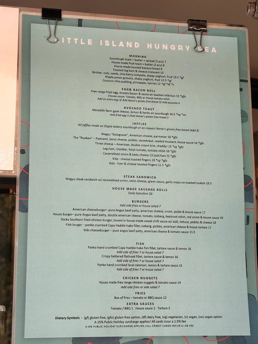 Menu, Little Island Hungry Sea