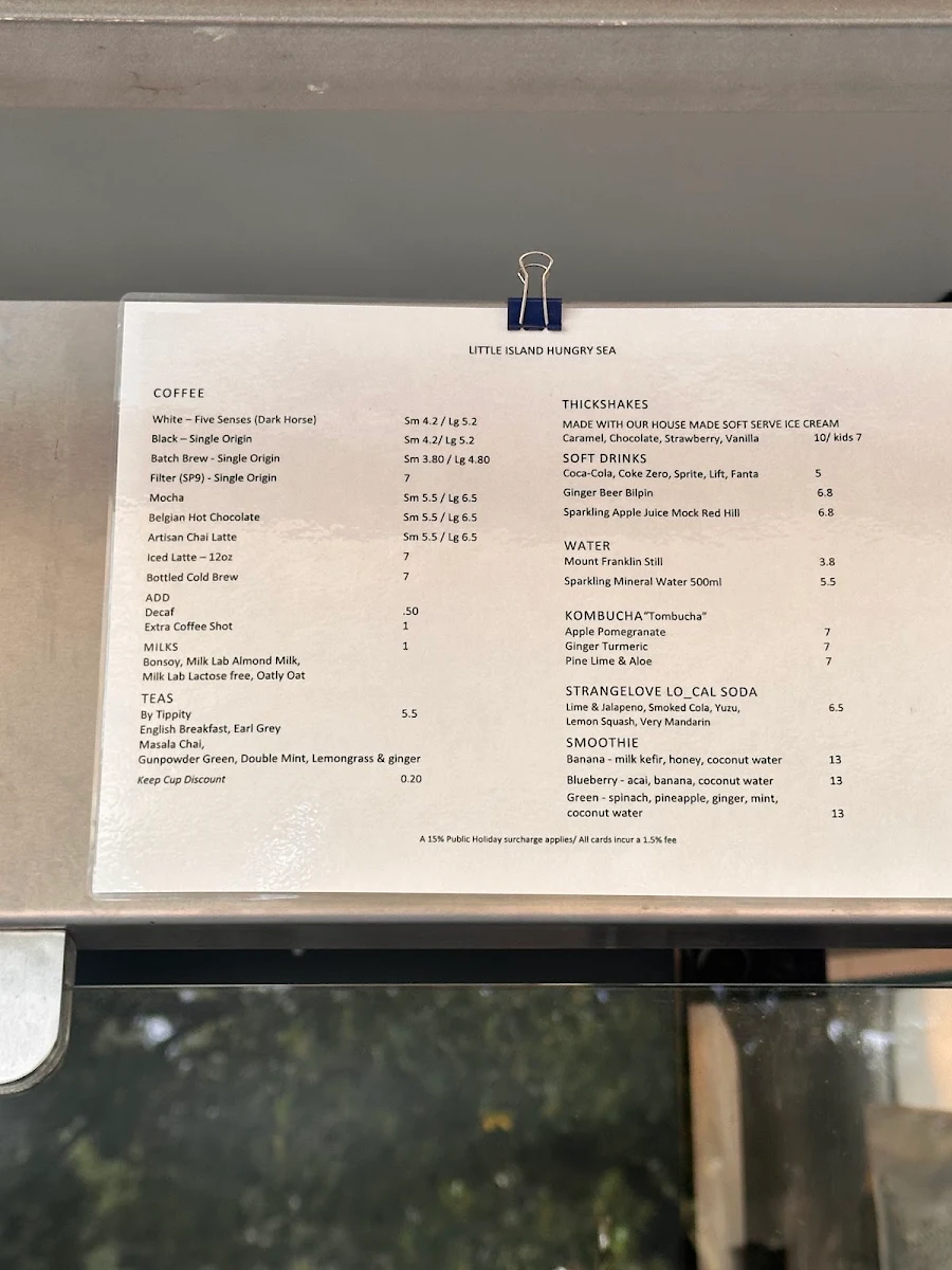 Menu, Little Island Hungry Sea