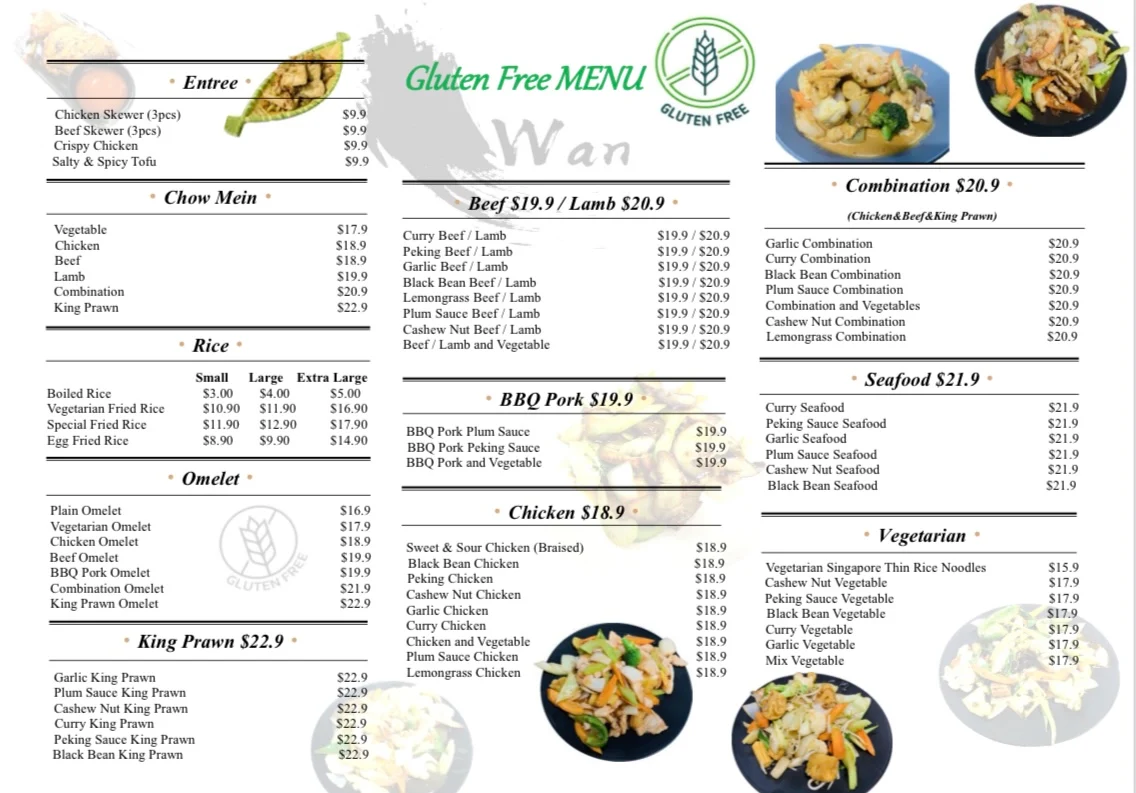 Menu, Wan‘s Chinese Restaurant Shellharbour