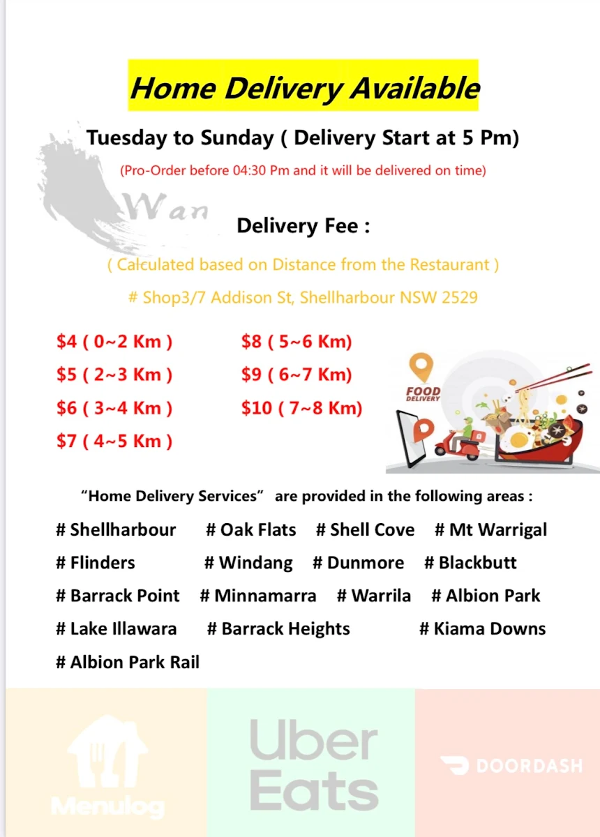 Menu, Wan‘s Chinese Restaurant Shellharbour