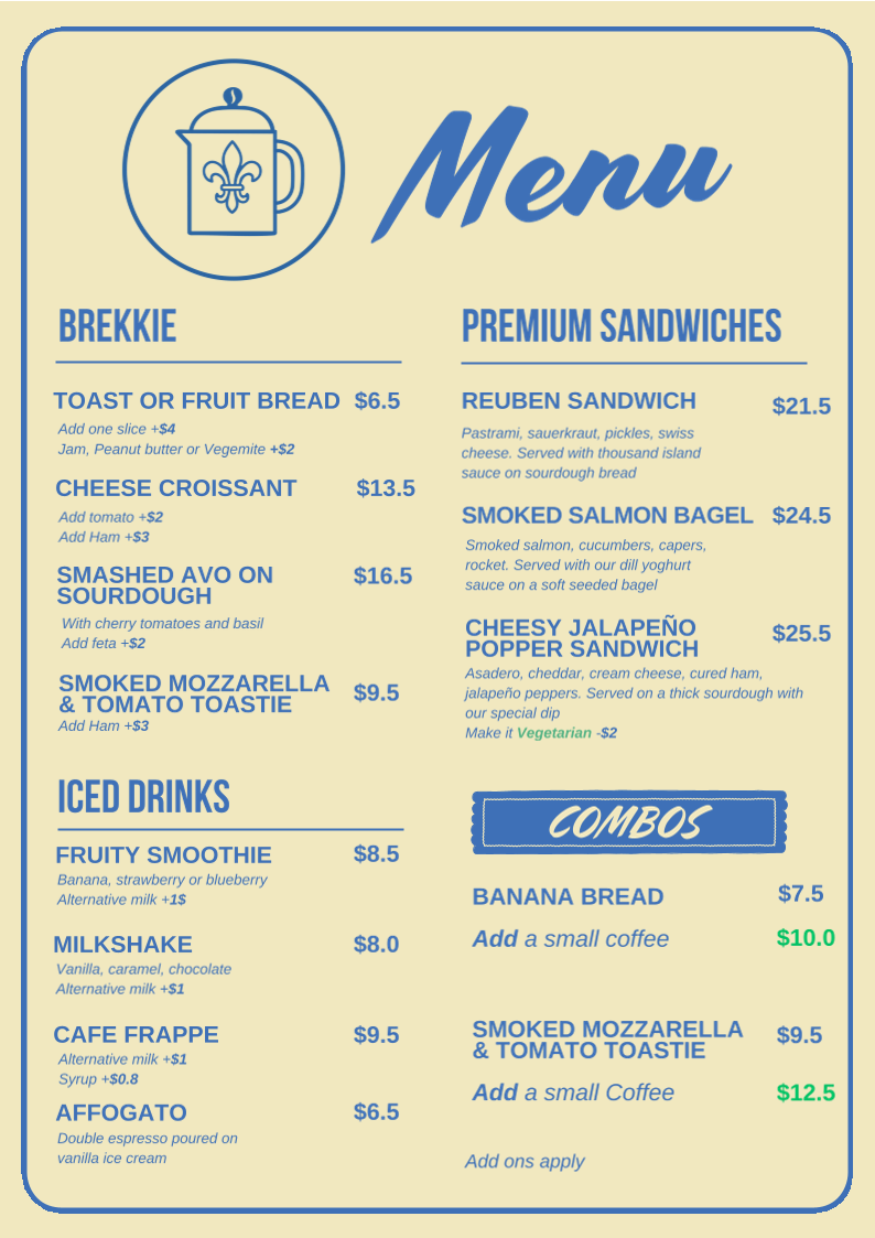 Menu, The French Press Espresso Bar