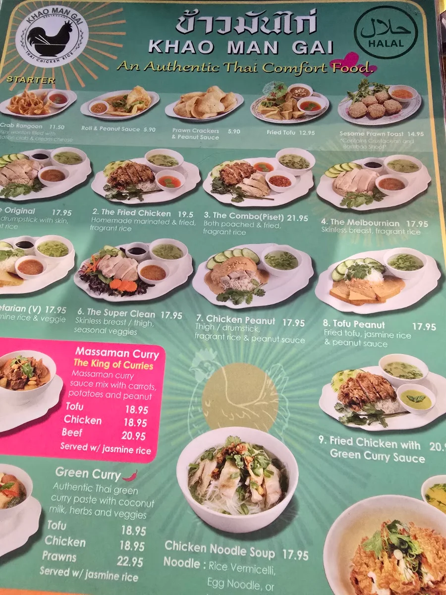 Menu, Khao Man Gai Restaurant