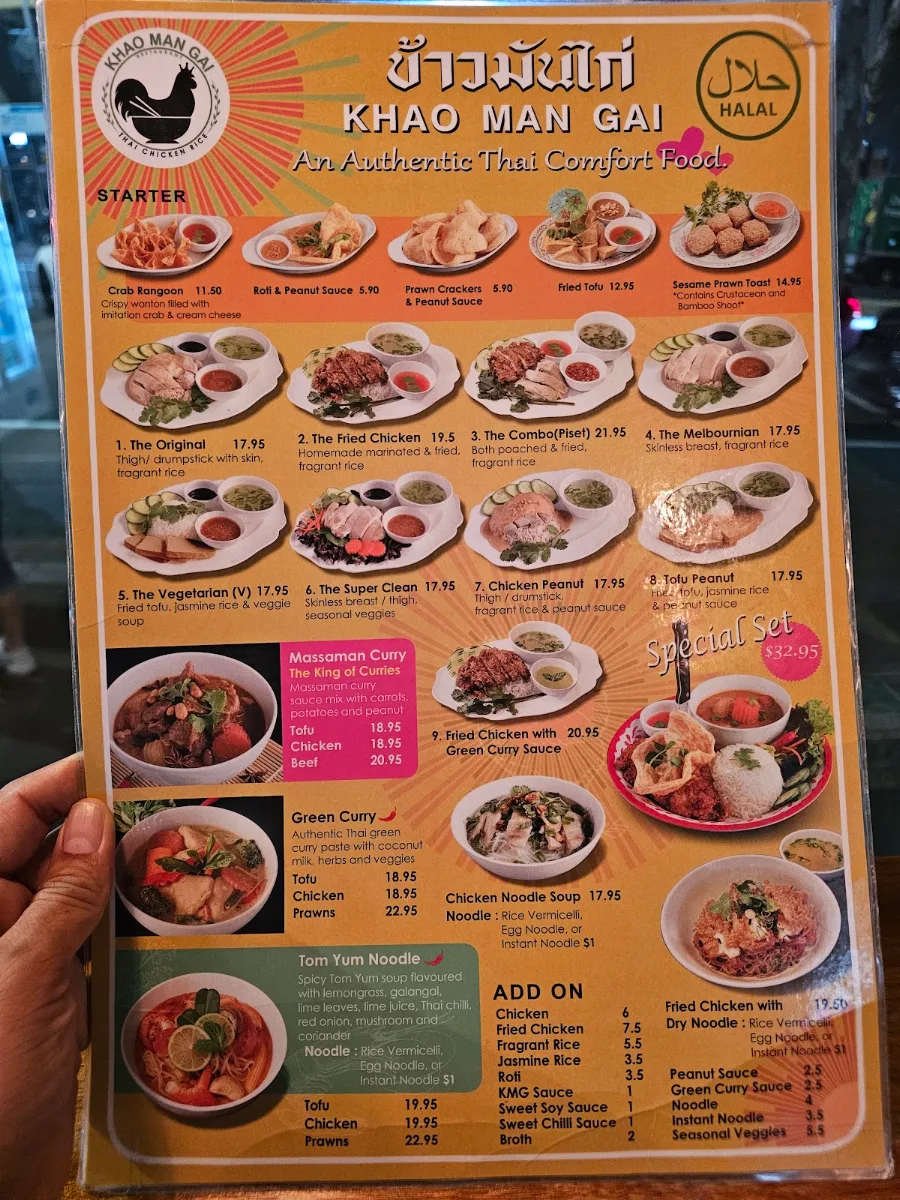Menu, Khao Man Gai Restaurant