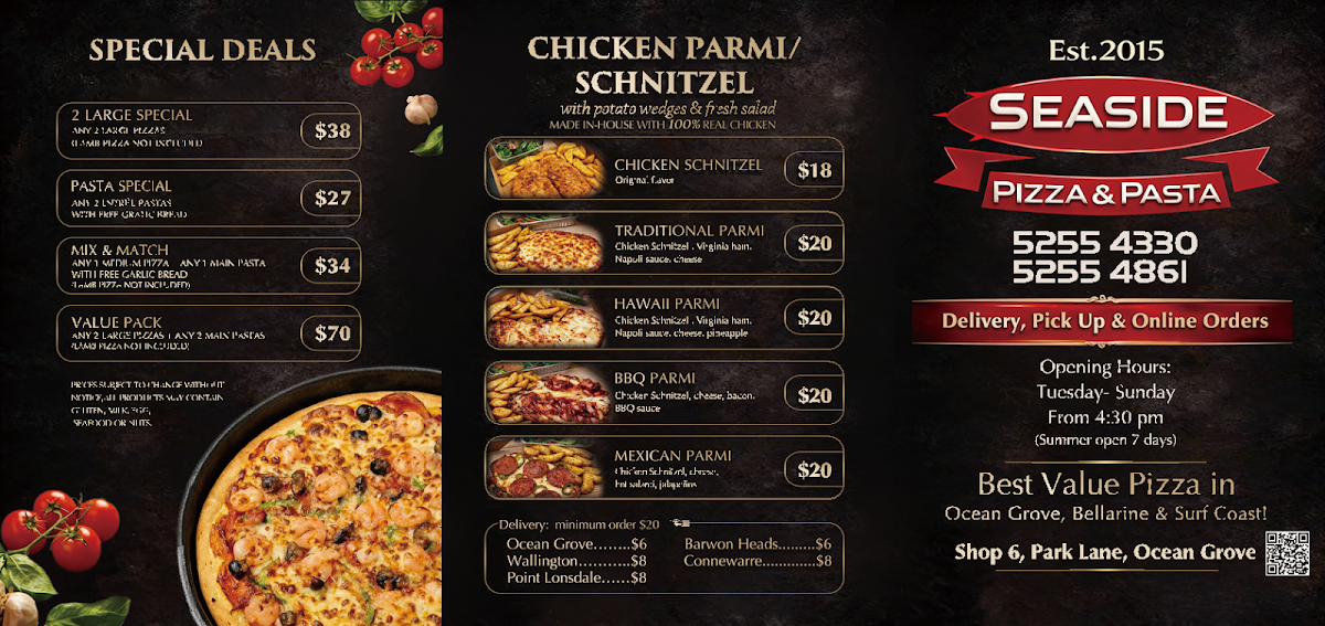 Menu, Seaside Pizza and Pasta Ocean Grove