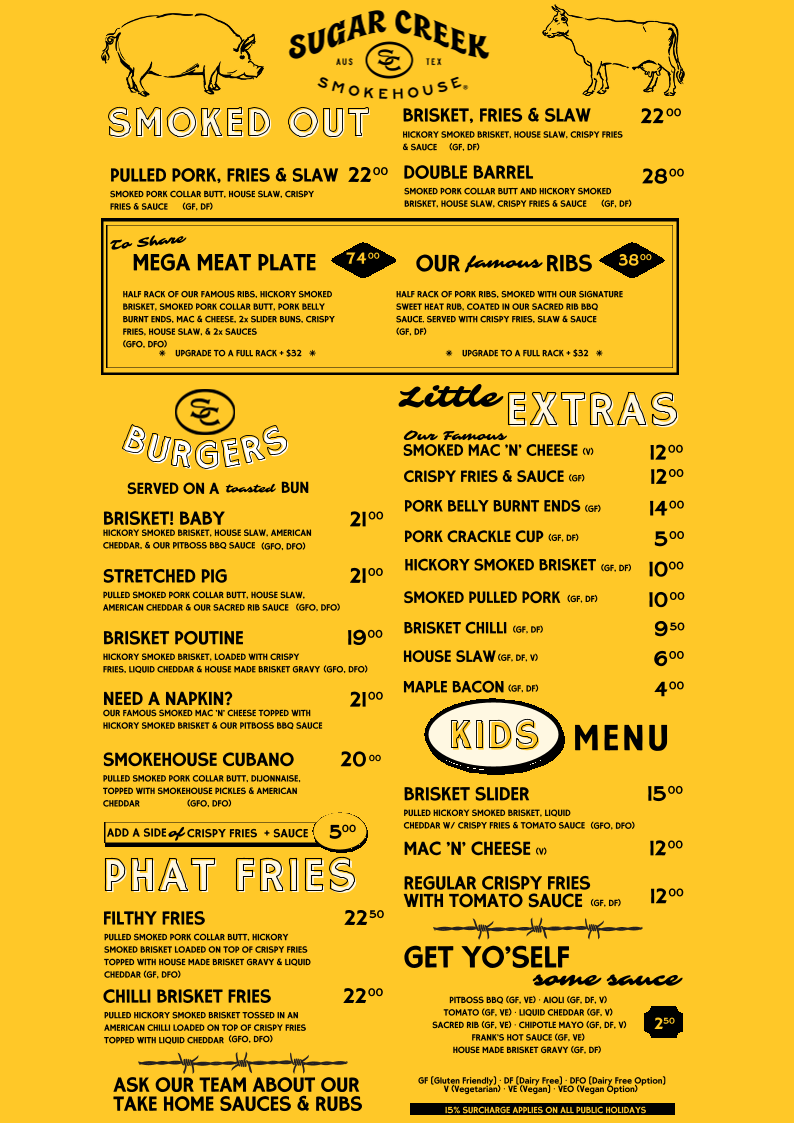 Menu, Sugar Creek Smokehouse