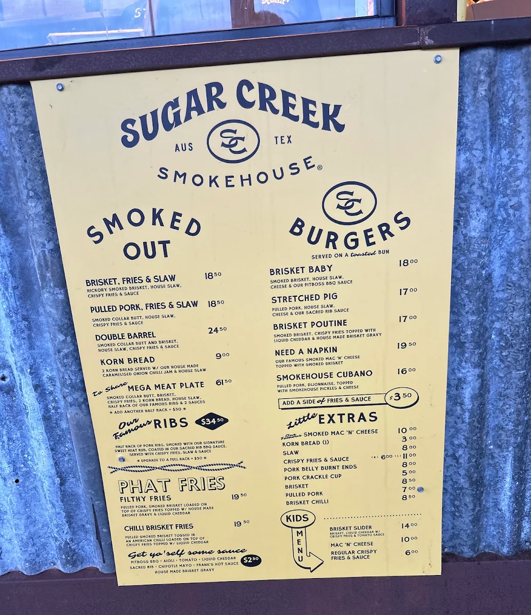 Menu, Sugar Creek Smokehouse