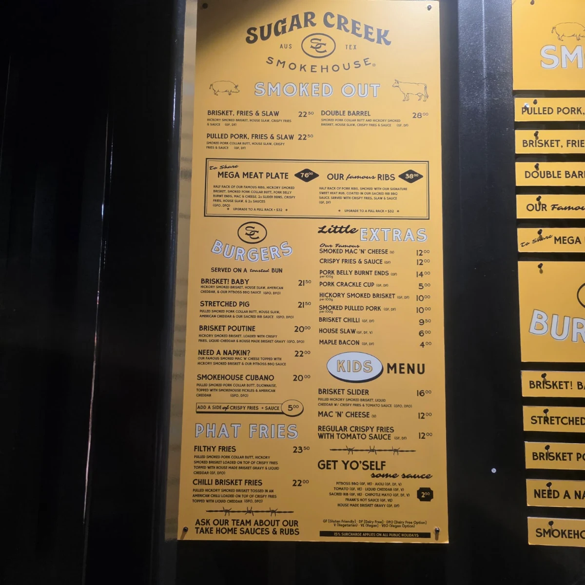 Menu, Sugar Creek Smokehouse