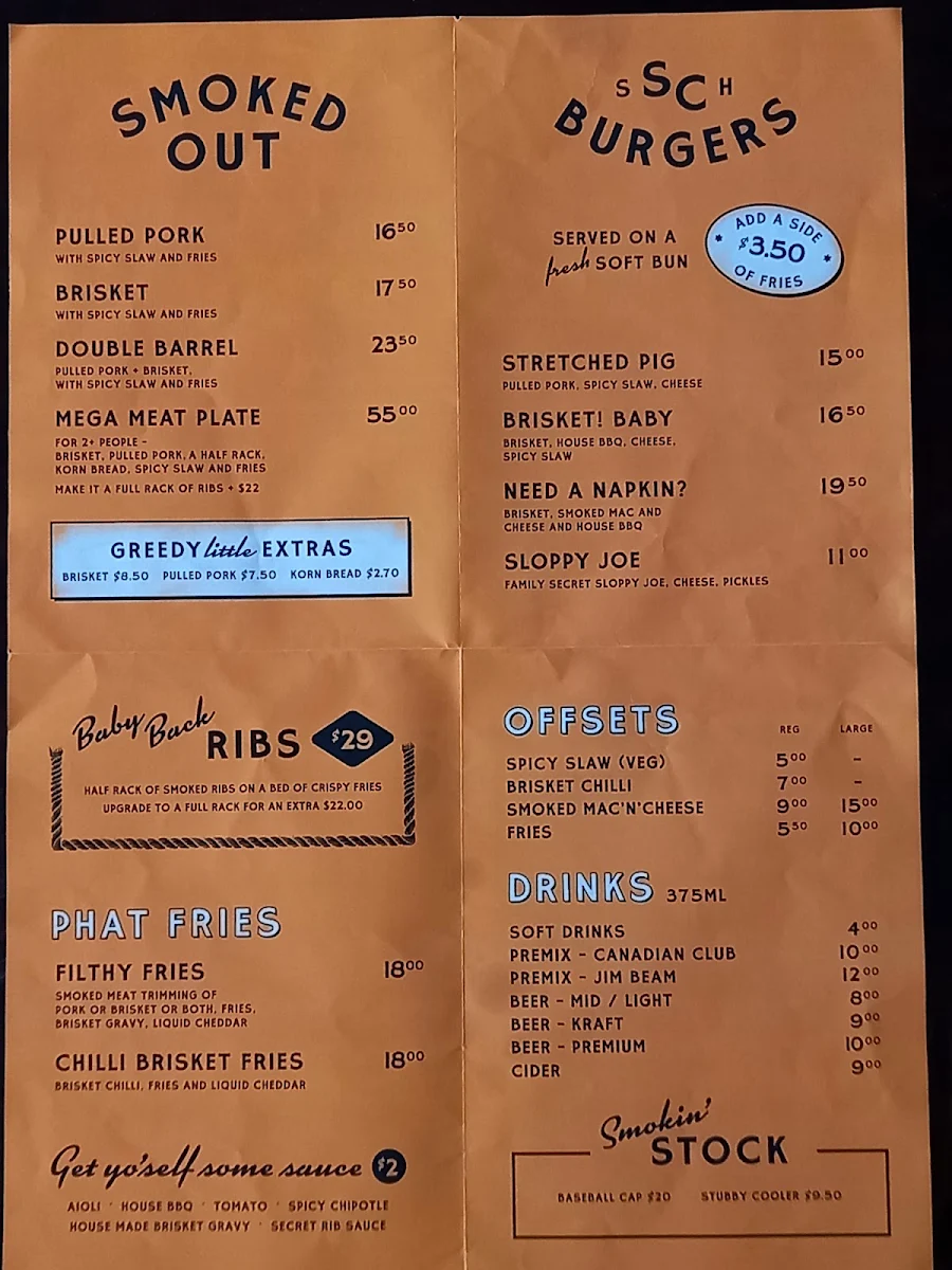Menu, Sugar Creek Smokehouse