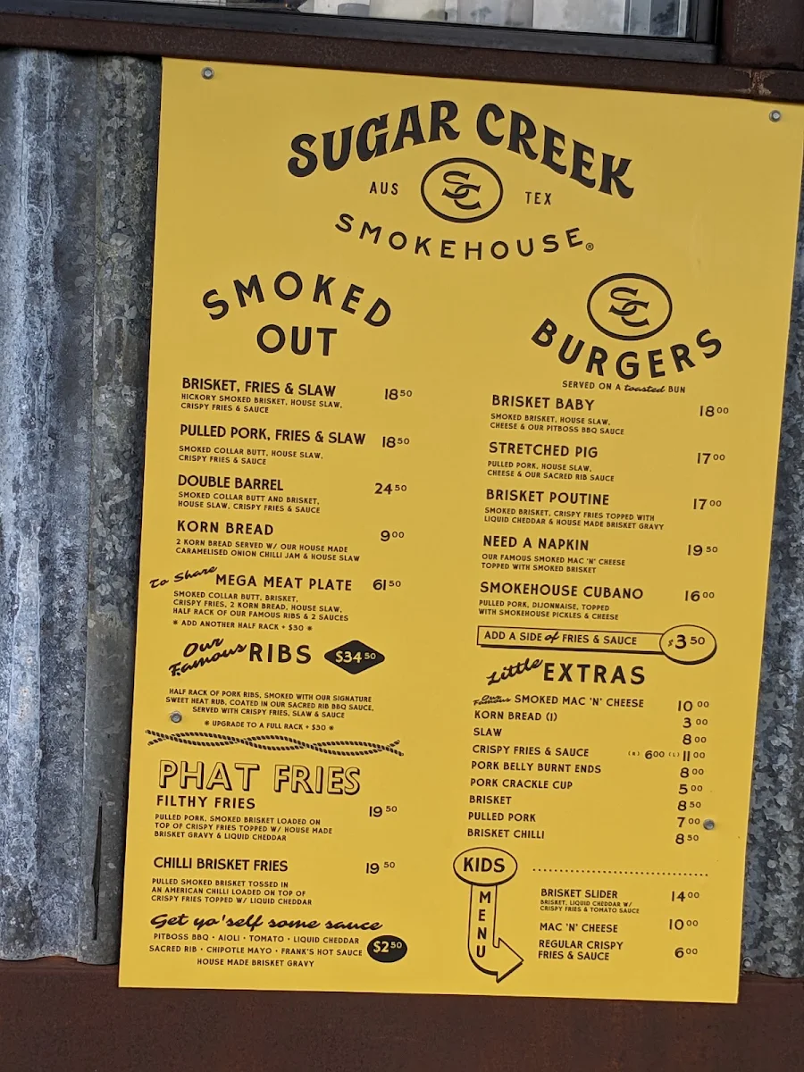 Menu, Sugar Creek Smokehouse