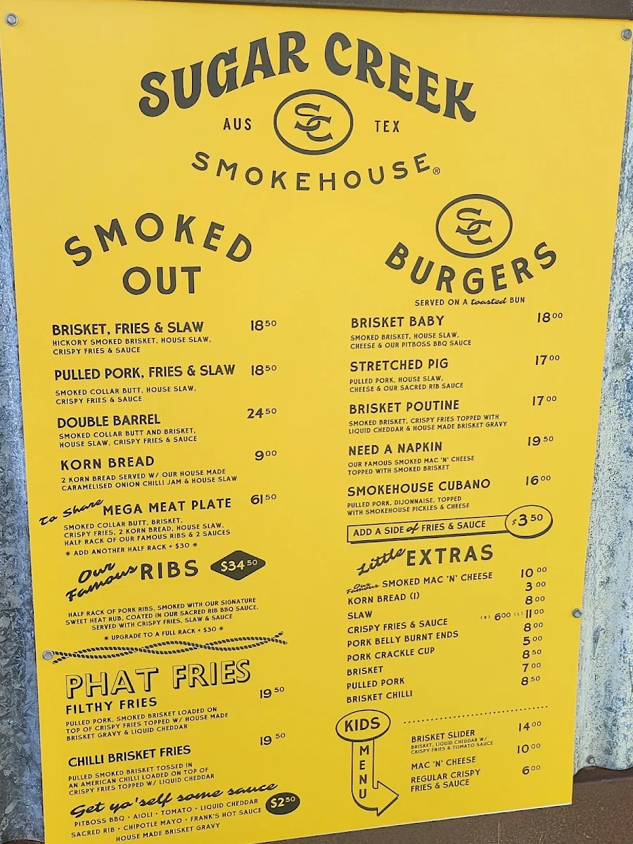 Menu, Sugar Creek Smokehouse