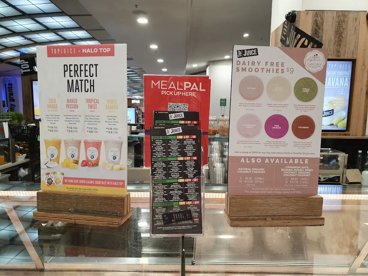 Menu, Top Juice Sydney Central Plaza (Food Court under Myer)
