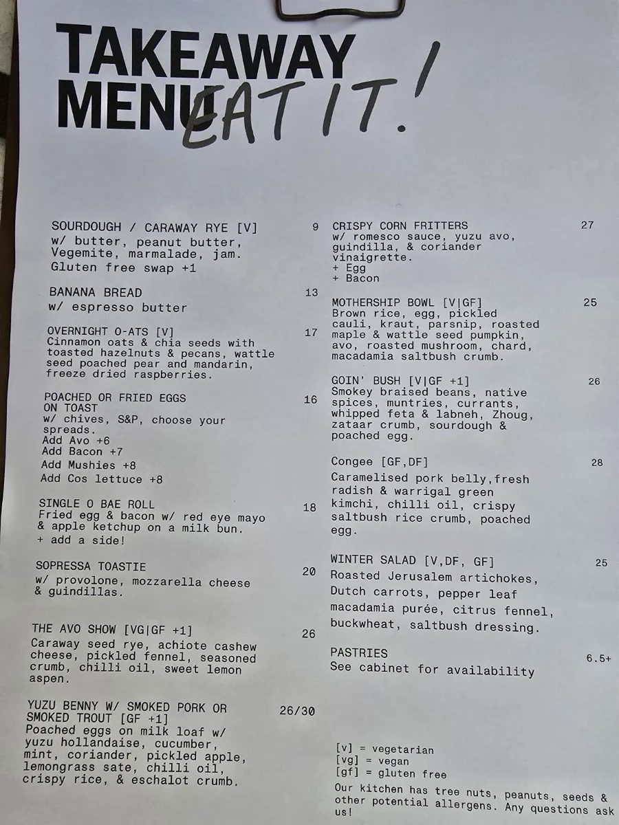 Menu, Single O Surry Hills