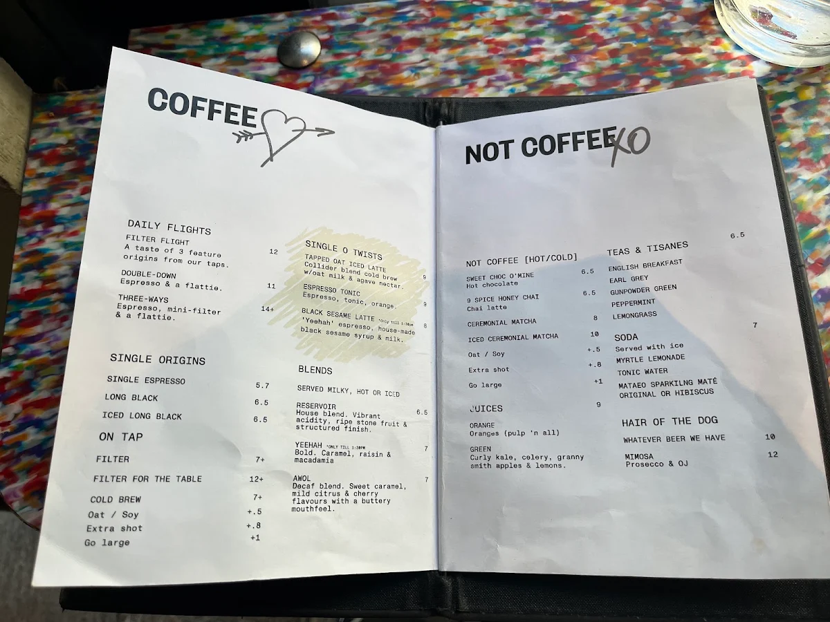 Menu, Single O Surry Hills
