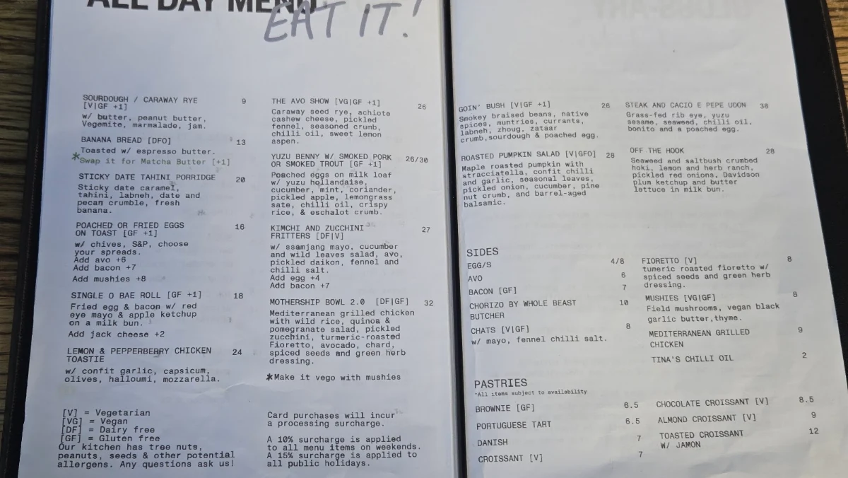 Menu, Single O Surry Hills