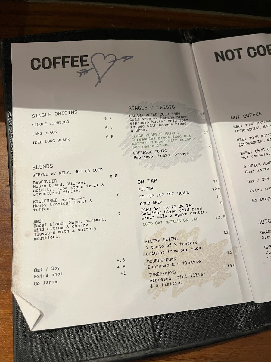 Menu, Single O Surry Hills