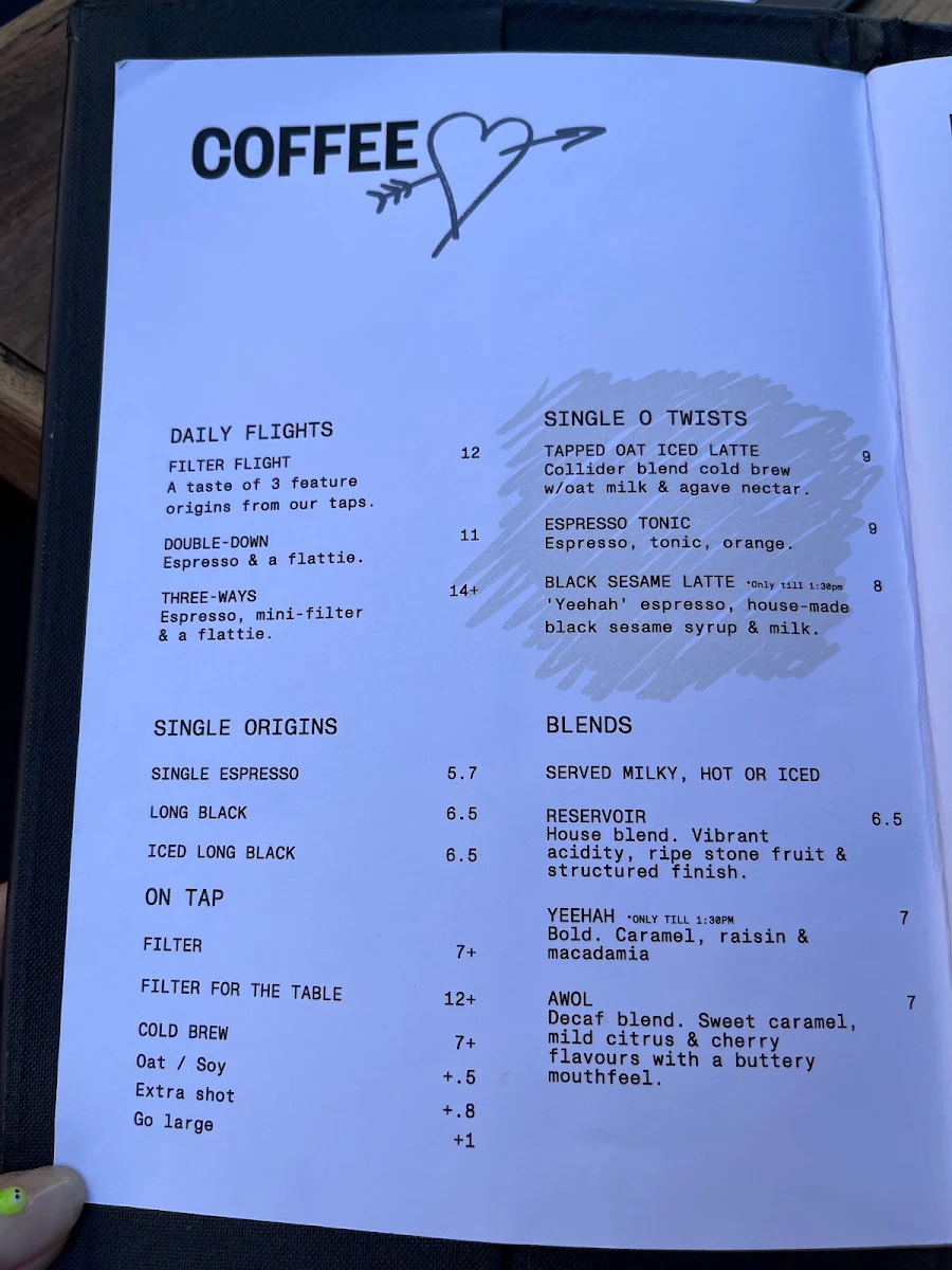 Menu, Single O Surry Hills