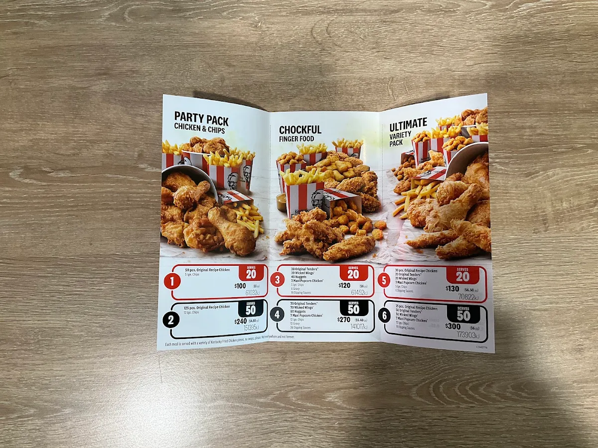 Menu, KFC Rowville