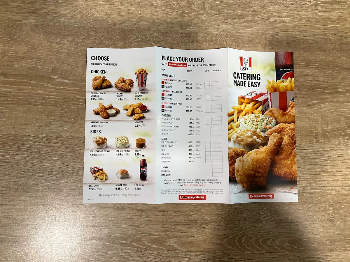 Menu, KFC Rowville