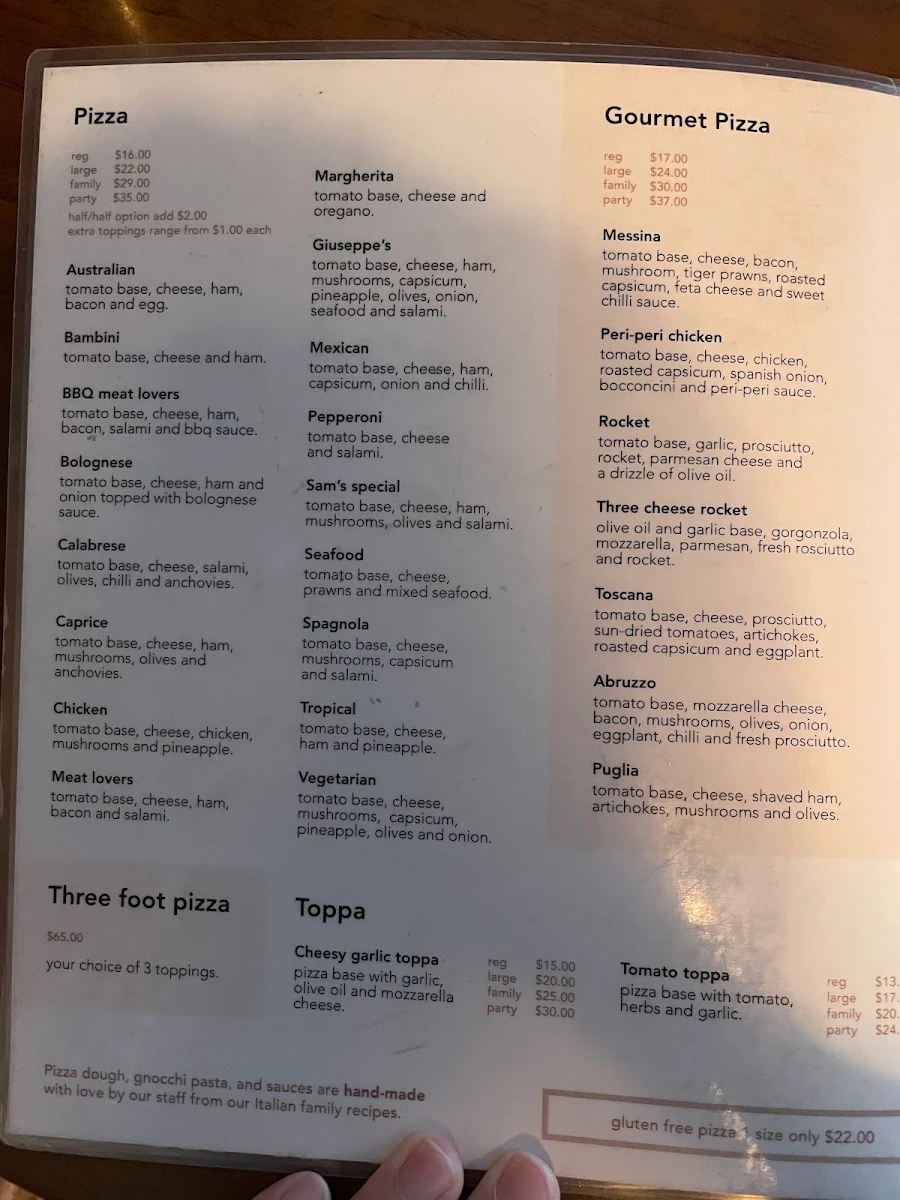 Menu, Giuseppe's Restaurant & Bar Griffith