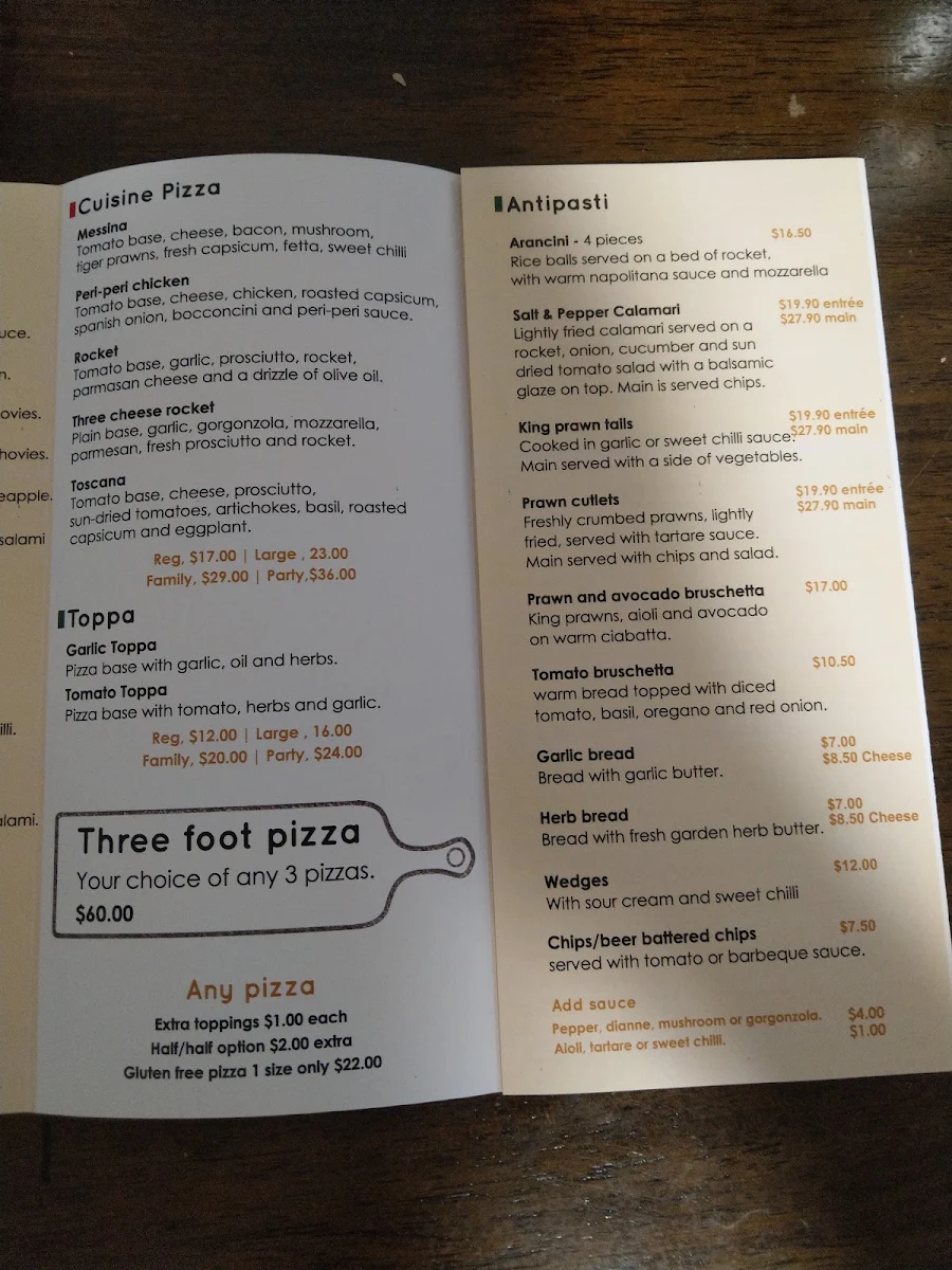 Menu, Giuseppe's Restaurant & Bar Griffith
