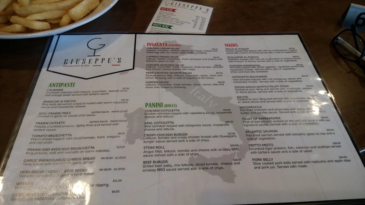 Menu, Giuseppe's Restaurant & Bar Griffith