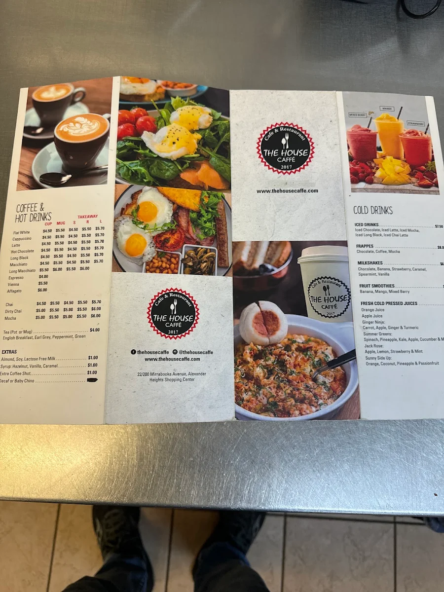 Menu, The House Caffe