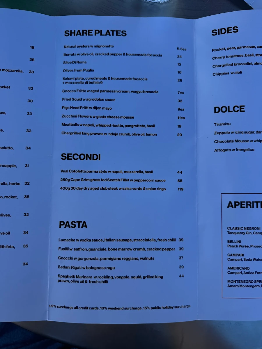 Menu, Pizzeria Da Bruno